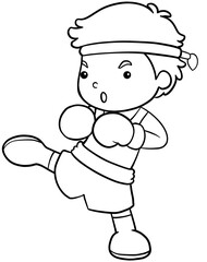 Cartoon Boxing Boy in Blue Gear and gloves for coloring page
