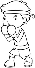 Cartoon Boxing Boy in Blue Gear and gloves for coloring page
