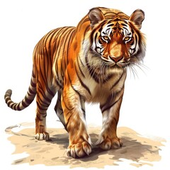 Obraz premium A tiger is walking on a sandy beach