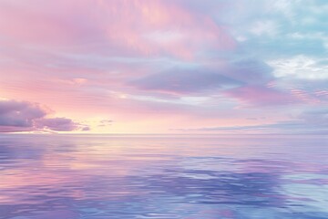 Obraz premium serene sunset over the ocean, with the sky painted in soft pink and purple hues and the calm water reflecting the colors