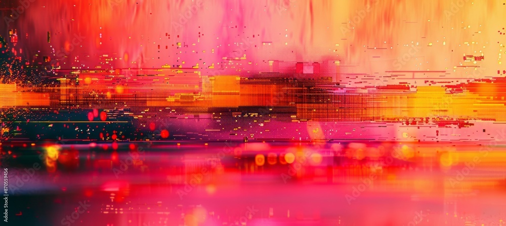 Poster pink red digital glitch background. screen tv error screen damage distortion. generative ai technolo