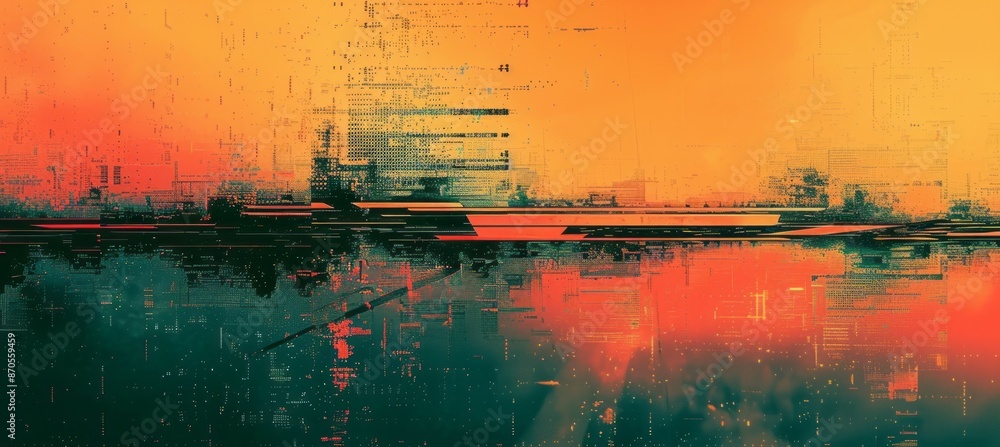 Poster retro grunge digital glitch background. screen tv error screen damage distortion. generative ai tech