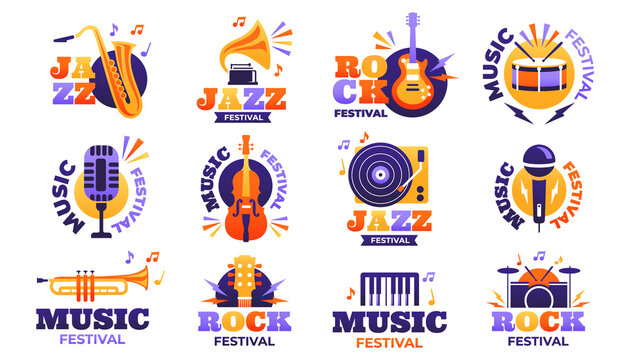 Music logo hand drawn set