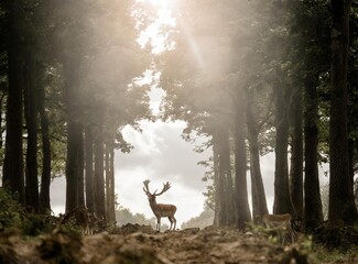Deer In The Forest. Standing In The Wild.