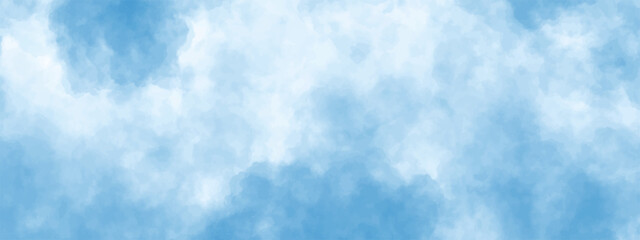 Blue sky with clouds. Background with clouds. Soft blue watercolor background for your design. Fog on the blue sky. Vector EPS 10