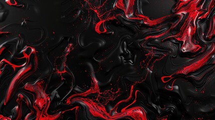 Lively Black and Red Fluid Marble Background with Space for Text