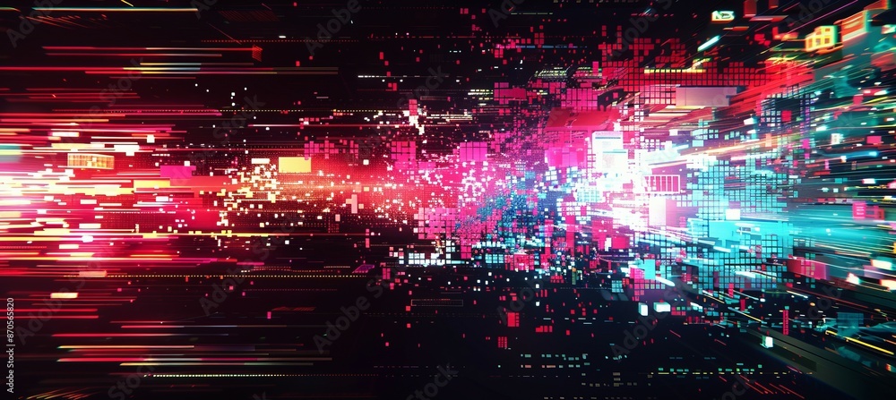 Poster abstract digital glitch background. screen tv error screen damage distortion. generative ai technolo