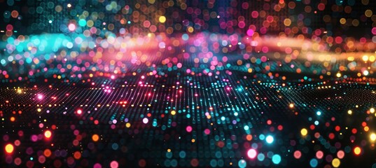 Obraz premium Colorful glitter glow on dark background. Generative AI technology. 