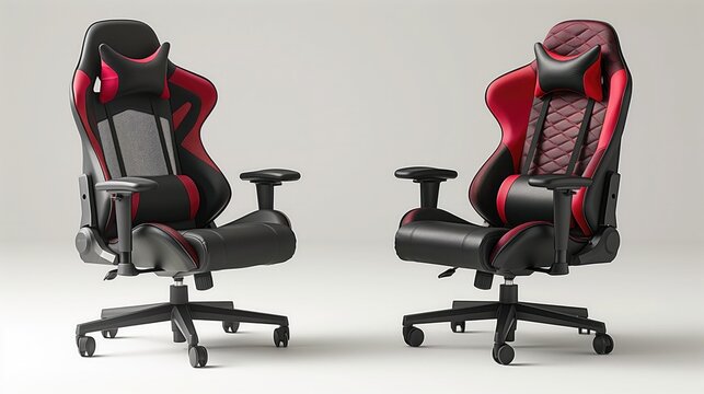 Two chairs side by side, one an ergonomic H gaming chair, against a white background. The ergonomic chair is black, with a high back, lumbar support, adjustable armrests, and a footrest