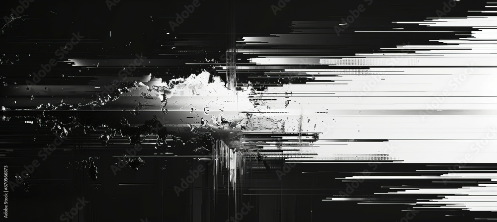 Poster Monochrome digital glitch background. Screen TV error screen damage distortion. Generative AI technology.	
