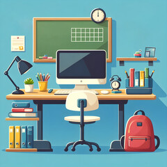 Flat-style illustration with student's desktop. Back To School Concept.
