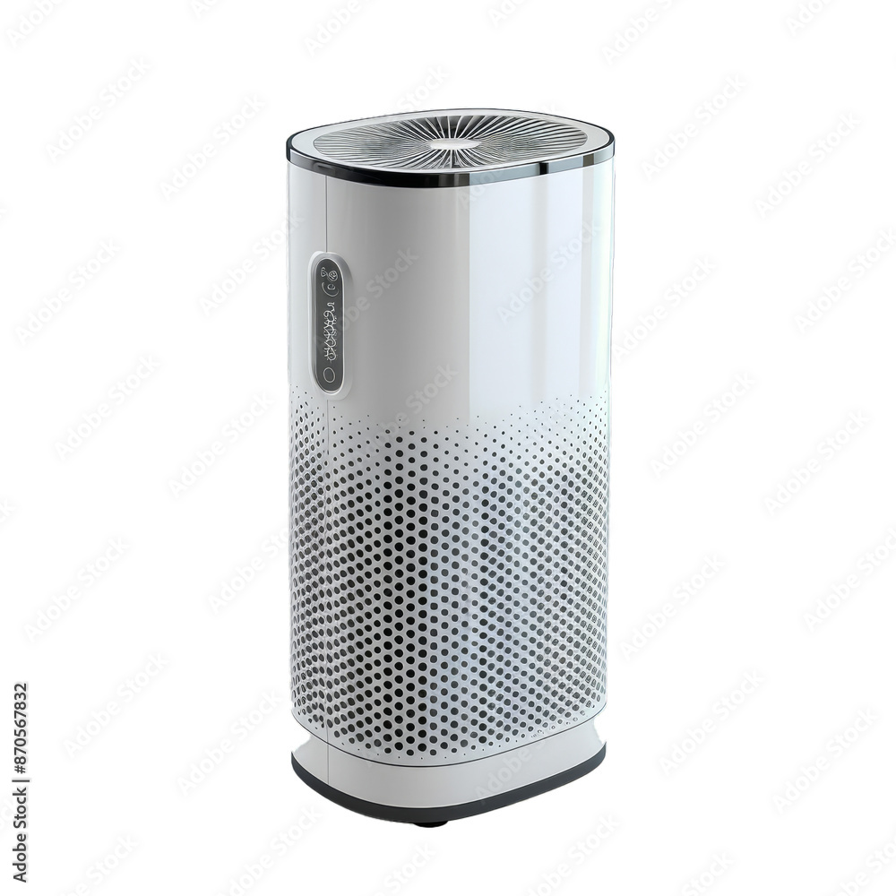 Poster sleek and advanced air purifier with a hepa filter is displayed isolated on a checkered background