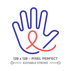 Down syndrome two color line icon. Chromosomal anomaly, intellectual disability. Social issues bicolor outline symbol. Duotone linear pictogram. Isolated illustration. Editable stroke