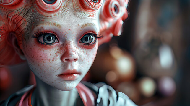 A cute female alien with large, expressive eyes and textured skin.