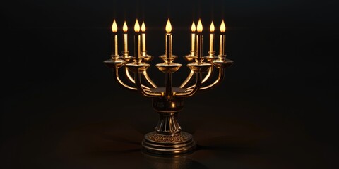 Fototapeta premium Five arm menorah with lit candles