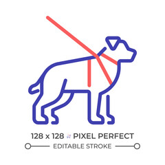 Guide dog two color line icon. Visual impairment, support animal. Pet training. Blindness support services bicolor outline symbol. Duotone linear pictogram. Isolated illustration. Editable stroke