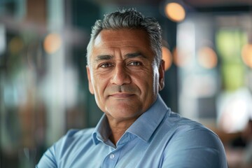 Obraz premium Close up portrait of confident mature CEO on office background.
