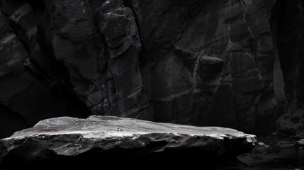 Textured rock formation featuring deep shadows and unique patterns