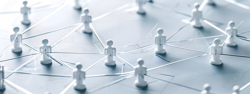 Poster image of interconnected social network nodes on grey background, representing the concept of busines