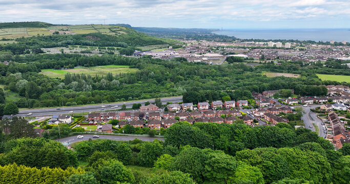 Aerial view of North Belfast, Newtownabbey and Glengormley Co Antrim Coast Northern Ireland
