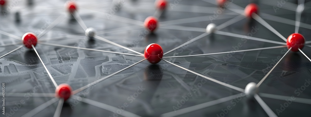 Poster image of interconnected social network nodes on grey background, representing the concept of busines