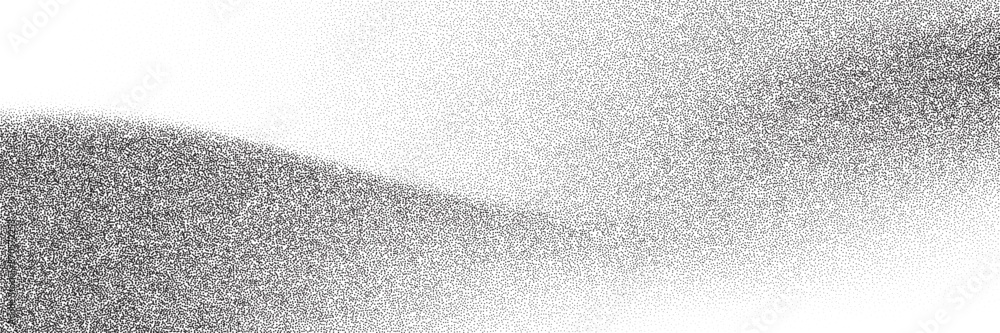 Poster Grain noise background, gradient pattern with vector dust dots grunge texture effect. Grain noise halftone background with abstract grainy spray of sand and grungy dotwork wave