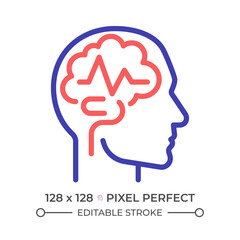 Epilepsy brain two color line icon. Seizure medical condition. Cognitive development. Geriatric neurology bicolor outline symbol. Duotone linear pictogram. Isolated illustration. Editable stroke