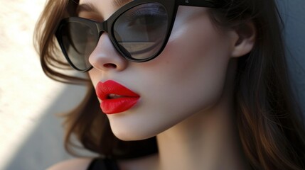 Fototapeta premium Beautiful woman with bright make-up and sunglasses