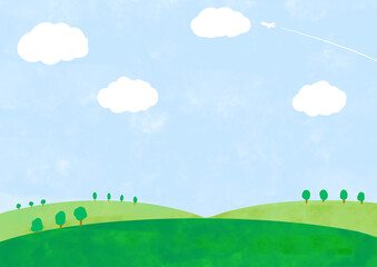 Obraz premium 青空と草原の風景