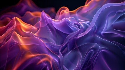 Obraz premium Abstract flowing purple and blue waves and lines with orange highlights in a black background.