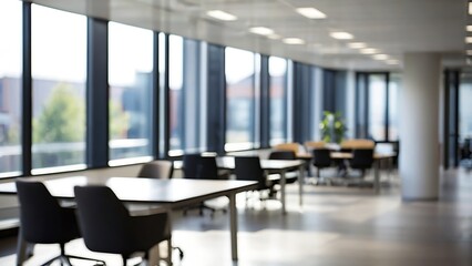 Fototapeta premium Blurred office interior space background. Working space with defocused effect. Business concept