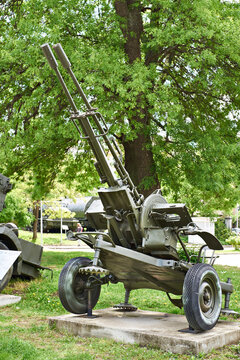 Sofia, Bulgaria, April 24, 2024; 23-mm ZU 23-2 anti aircraft gun M 1960 in museum