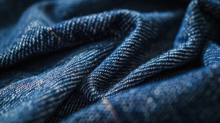 Vibrant Indigo Raw Denim Fabric Close-Up showcasing Twill Weave Texture
