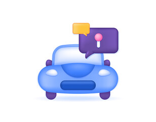illustration of symbols of cars, locations, and chat dialogue. symbol or icon. vehicle GPS concept. car position tracker. order a taxi car online. minimalist 3d style design. graphic elements