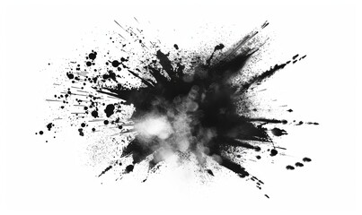 Black charcoal powder dust paint white explosion explode burst isolated splatter abstract. Powder charcoal background black