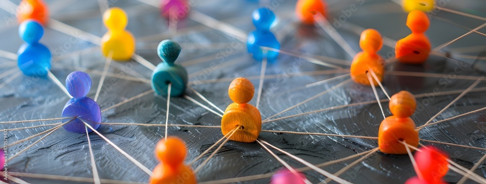 Poster simplified network of people connecting, symbolizing the complexity and intricacy in building busine