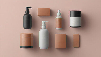 Mockup set of cosmetic bottles isolated.