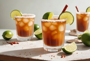 Fototapeta premium Savory Michelada with Lime Twist