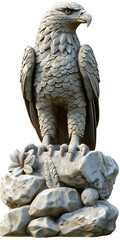 Majestic Eagle Stone Statue in 3D Cartoon Style on Transparent Background