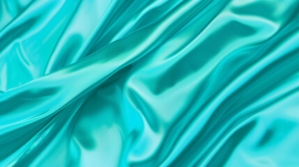 Obraz premium Smooth, glossy turquoise satin fabric drapes elegantly, ideal for summer wear or upscale fashion promotions.