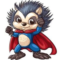 Fototapeta premium Porcupine superhero cartoon isolated whitebackground