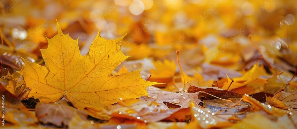 Poster Autumn maple leaves with a background suitable for adding text or images. image with copy space