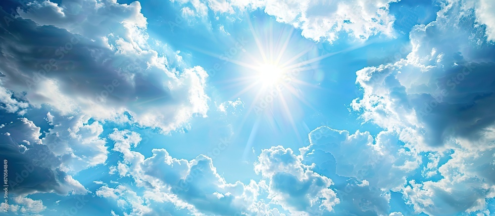 Poster background texture of a sunny sky with blue clouds, ideal for copy space image.