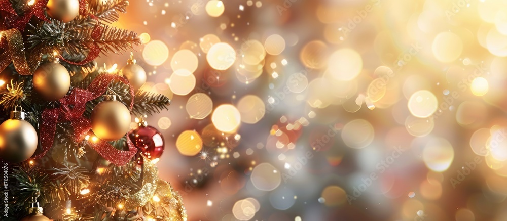 Poster Blurred Christmas bokeh background with abstract design and copy space image.