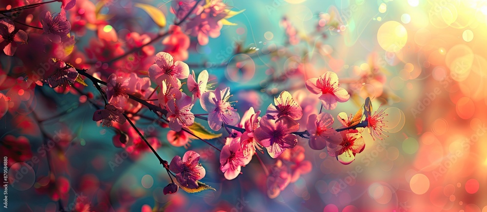 Poster colorful background with stunning blooming branches making a captivating copy space image.
