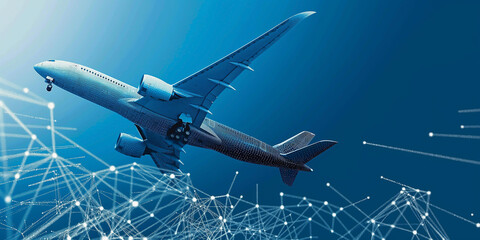 Fototapeta premium Ascending into the Future: The Intersection of Aviation and Digital Connectivity in a Technological Sky