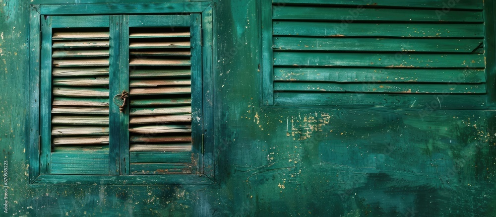 Poster Background featuring a dark green wooden window shutter with copy space image.