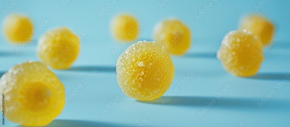 Poster delectable lemon gum on a soft blue backdrop with room for text in the image. image with copy space