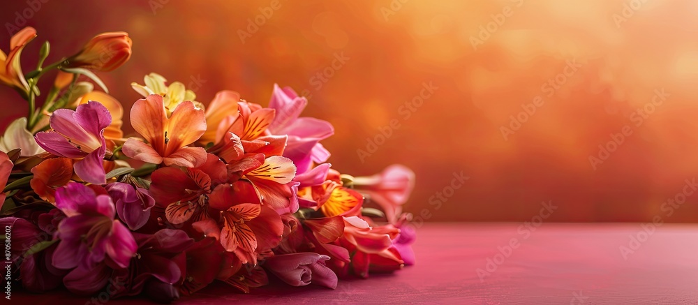 Poster Colorful freesia bouquet displayed on a background with copy space image.