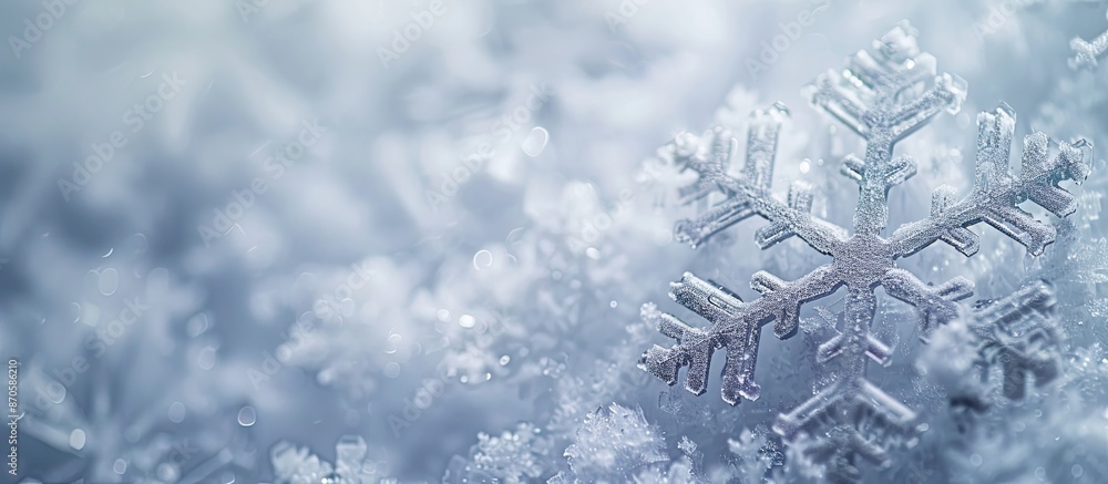 Aufkleber close-up snowy white texture of winter snowflakes for design on a toned picture background with copy